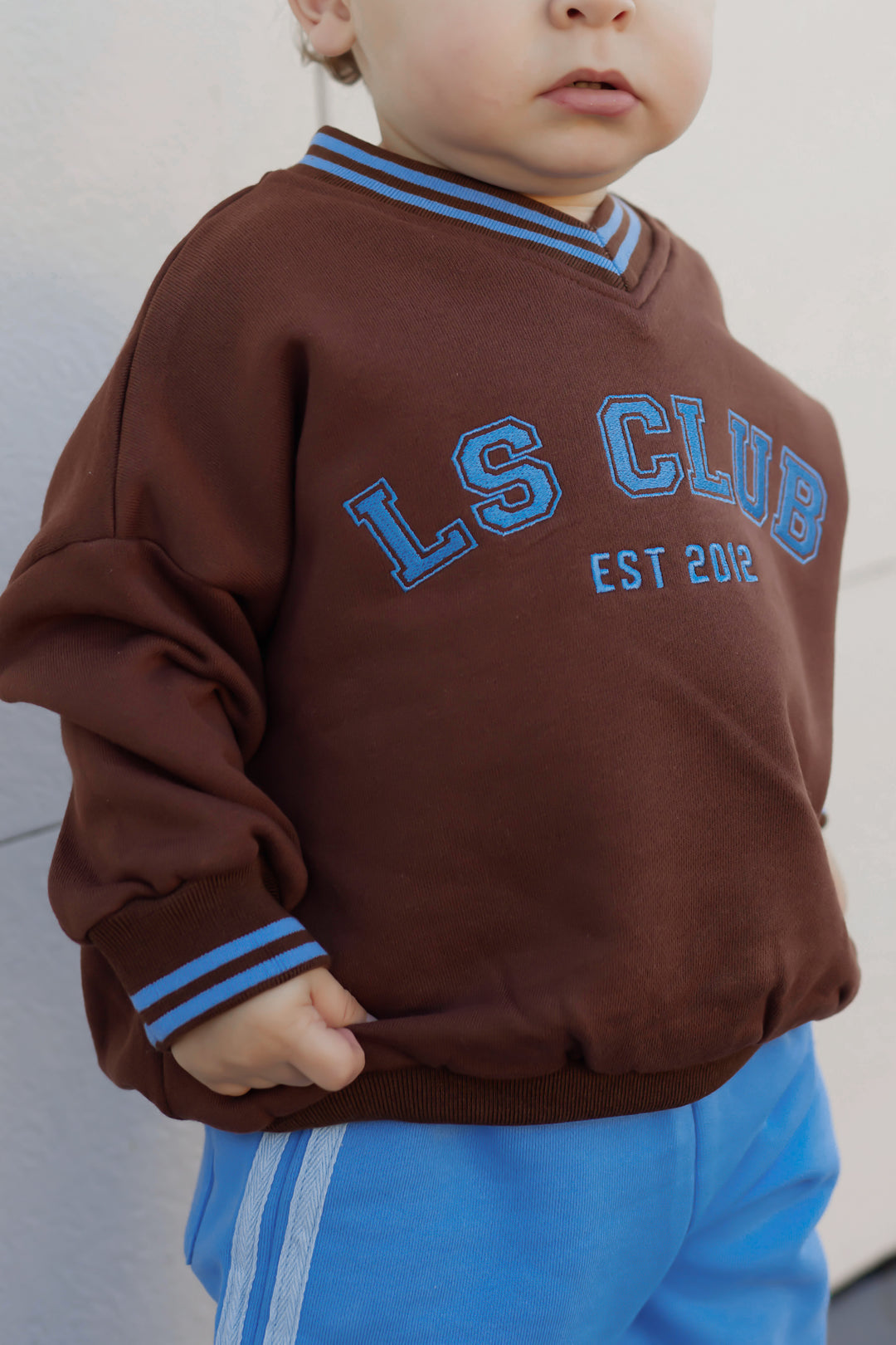 V Neck Logo Jumper - Chocolate