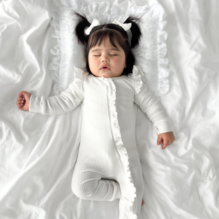 Baby girls white long sleeve frill romper
