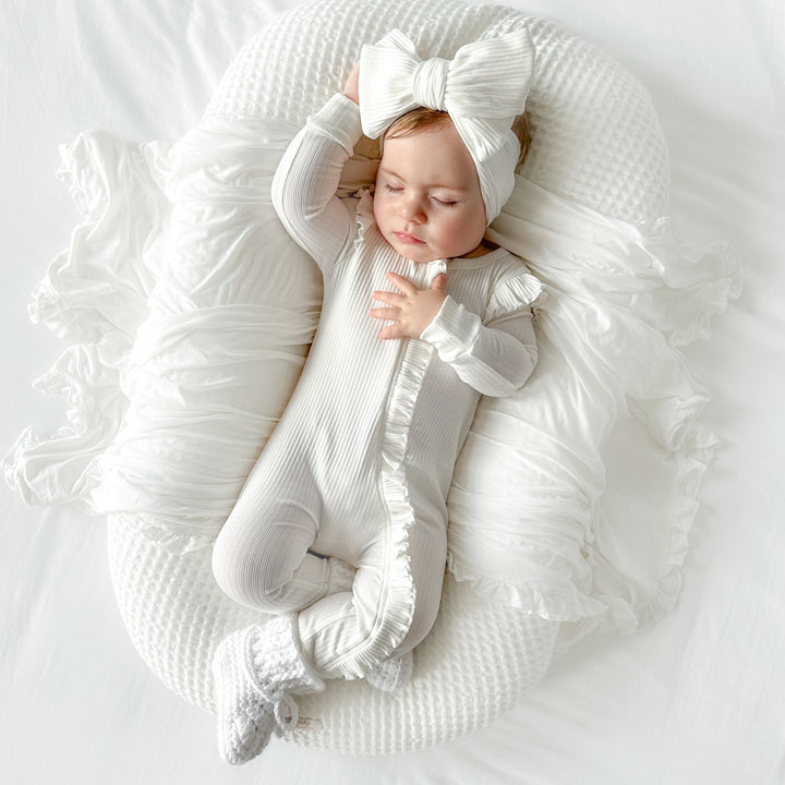 Baby girls white long sleeve frill romper