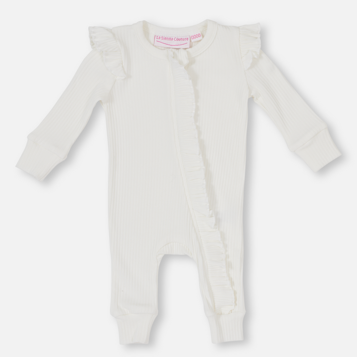Baby girls white long sleeve frill romper