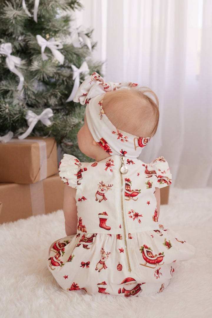Short Sleeve Zipper Romper - Here Comes Santa Claus