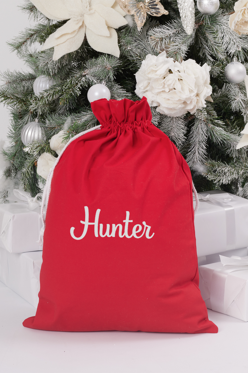 Red Embroidered Santa Sack - Custom Name