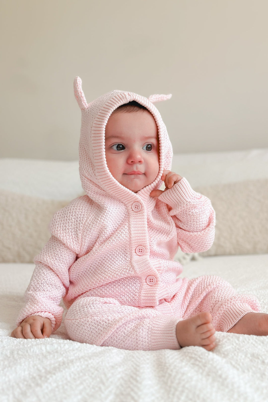 Bear Knitted Romper - Ballerina Pink