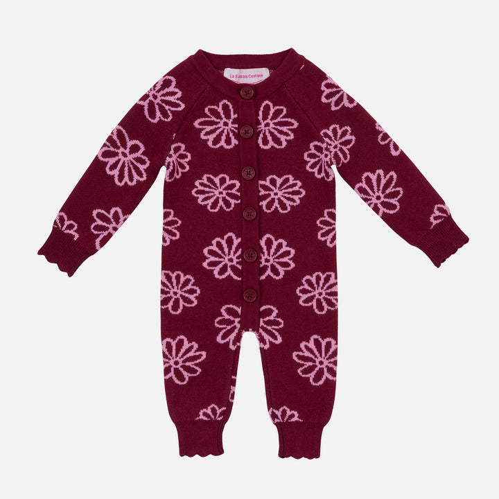 Knitted Louie Romper - Merlot Bloom