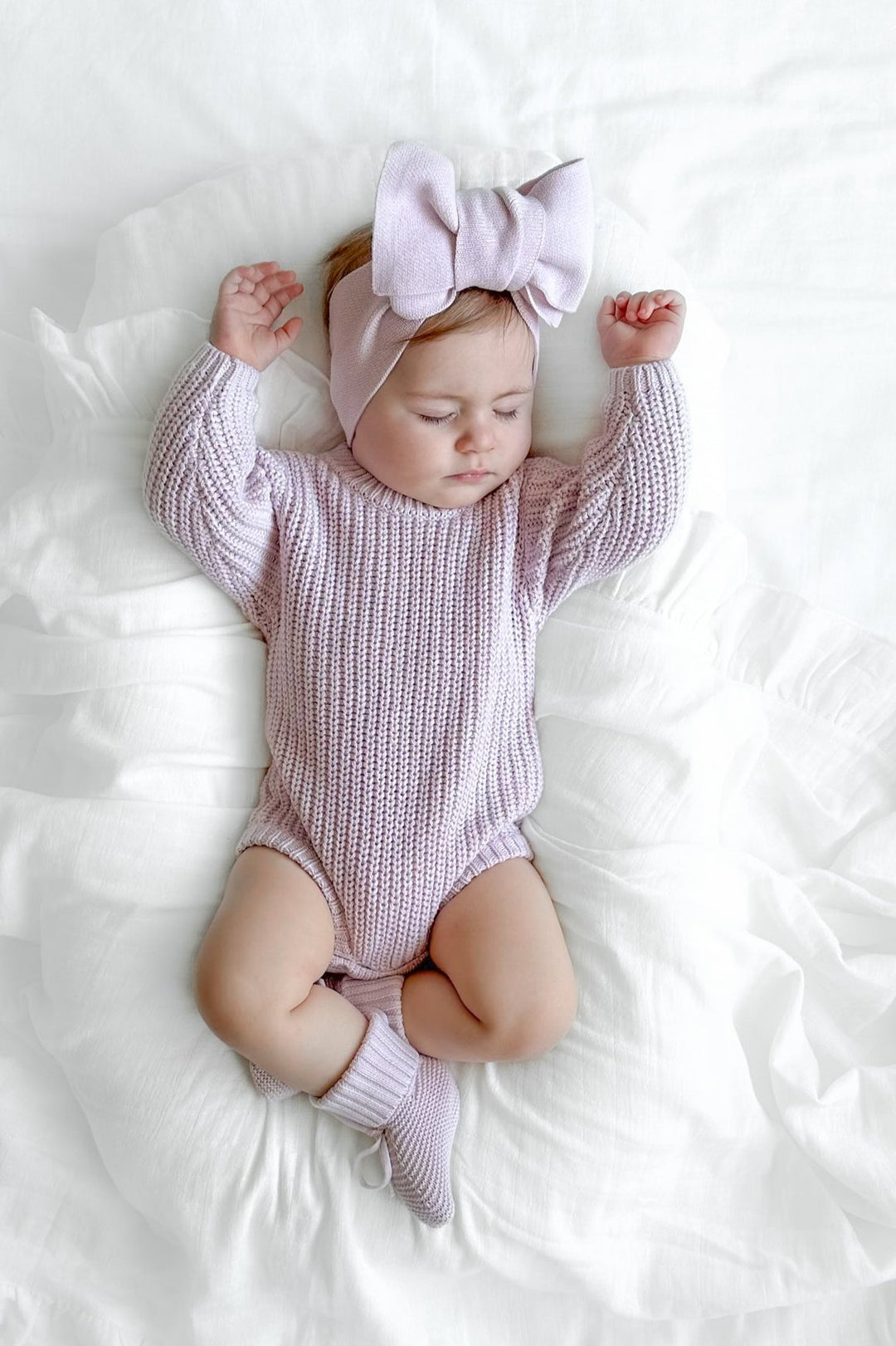 baby girls lilac knitted long sleeve romper