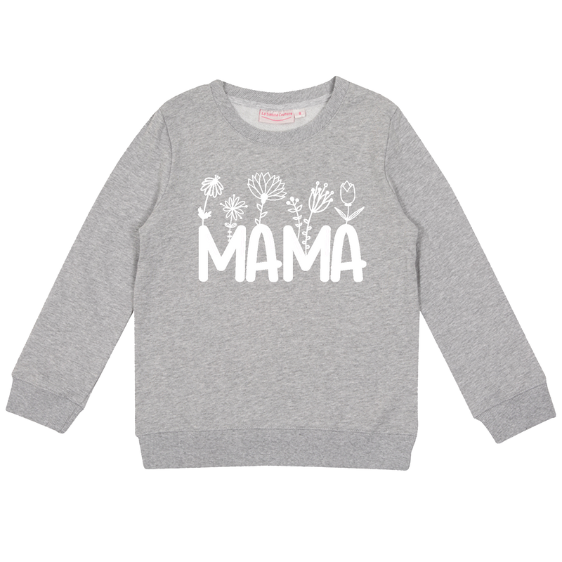 Personalised Mummy Crew Neck - Mama W/ Flowers - Grey