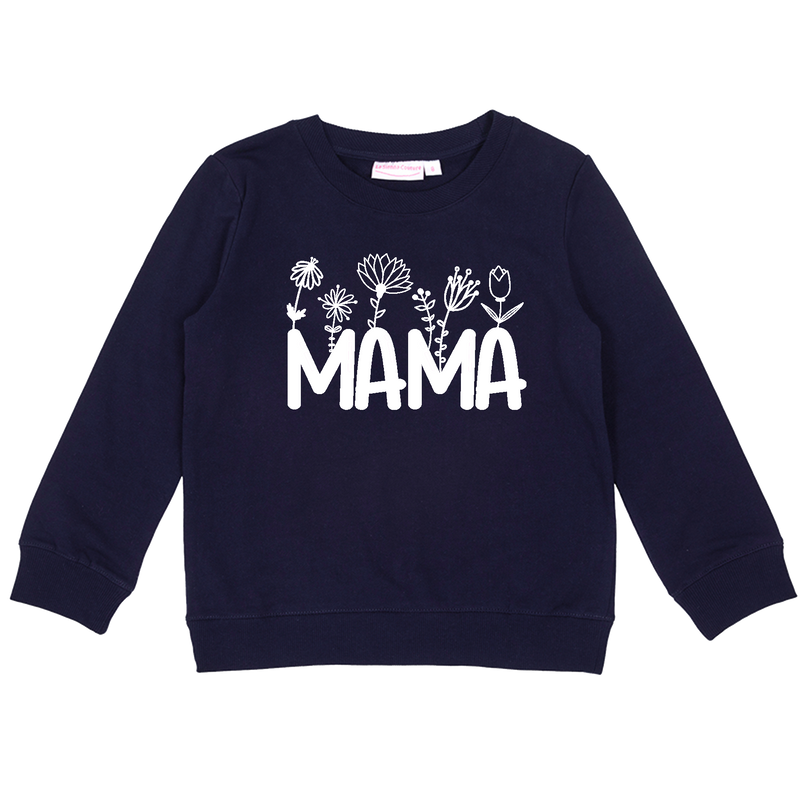 Personalised Mummy Crew Neck - Mama W/ Flowers - Navy