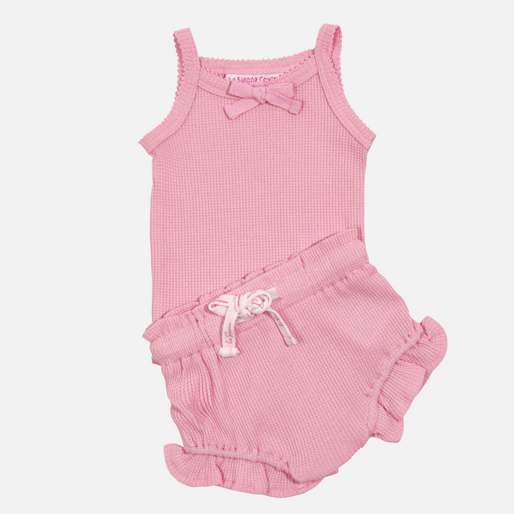 Waffle Dainty Singlet & Shorties Set - Parisian Pink (Coming Soon)
