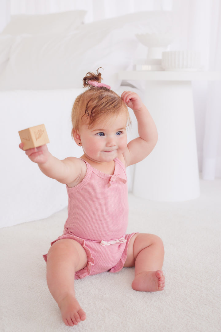 Waffle Dainty Singlet & Shorties Set - Parisian Pink (Coming Soon)