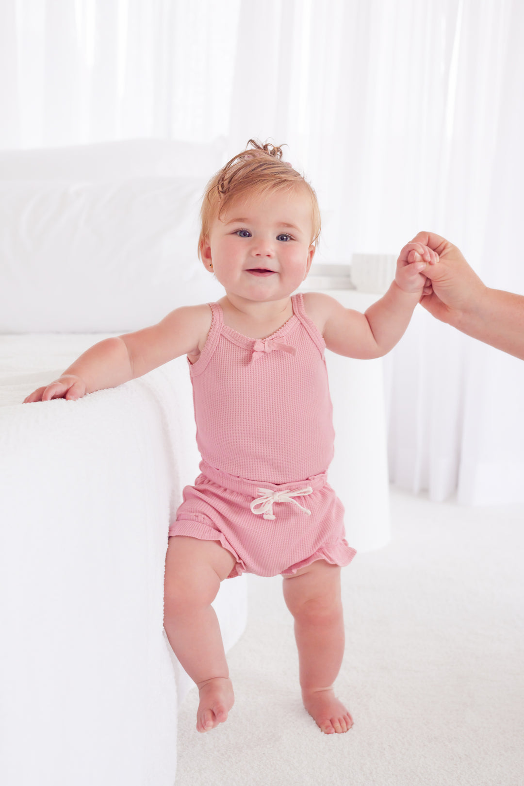 Waffle Dainty Singlet & Shorties Set - Parisian Pink (Coming Soon)