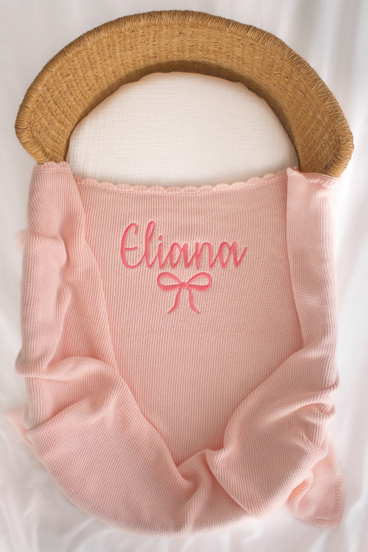 Lace Heirloom Knitted Blanket - Pink Blush