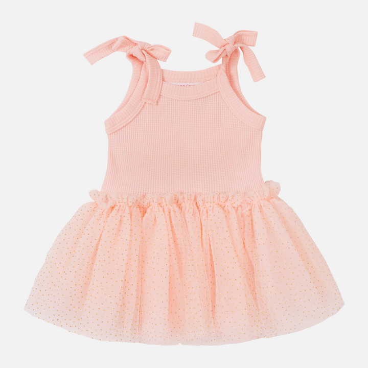 Tie Up Waffle Tutu Dress - Peach Dust