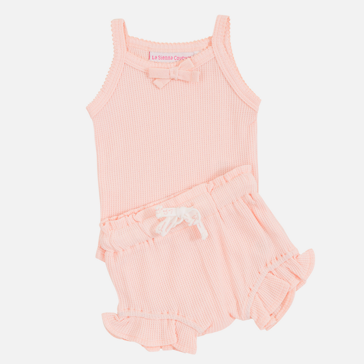 Waffle Dainty Singlet & Shorties Set - Peach Dust (Coming Soon)