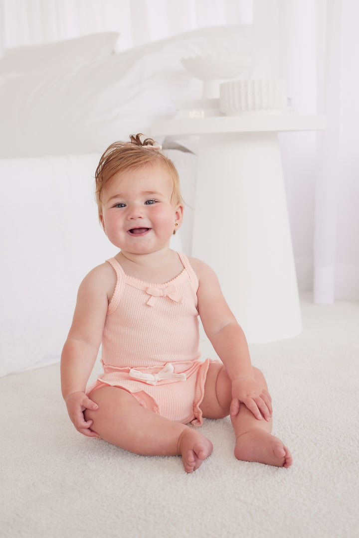 Waffle Dainty Singlet & Shorties Set - Peach Dust (Coming Soon)