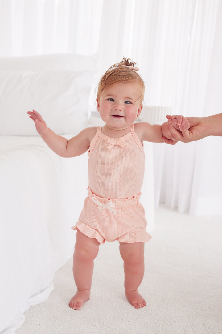Waffle Dainty Singlet & Shorties Set - Peach Dust (Coming Soon)