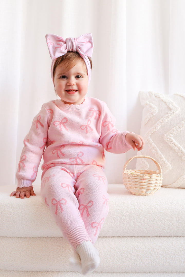 Knitted Pants - Pink Bows