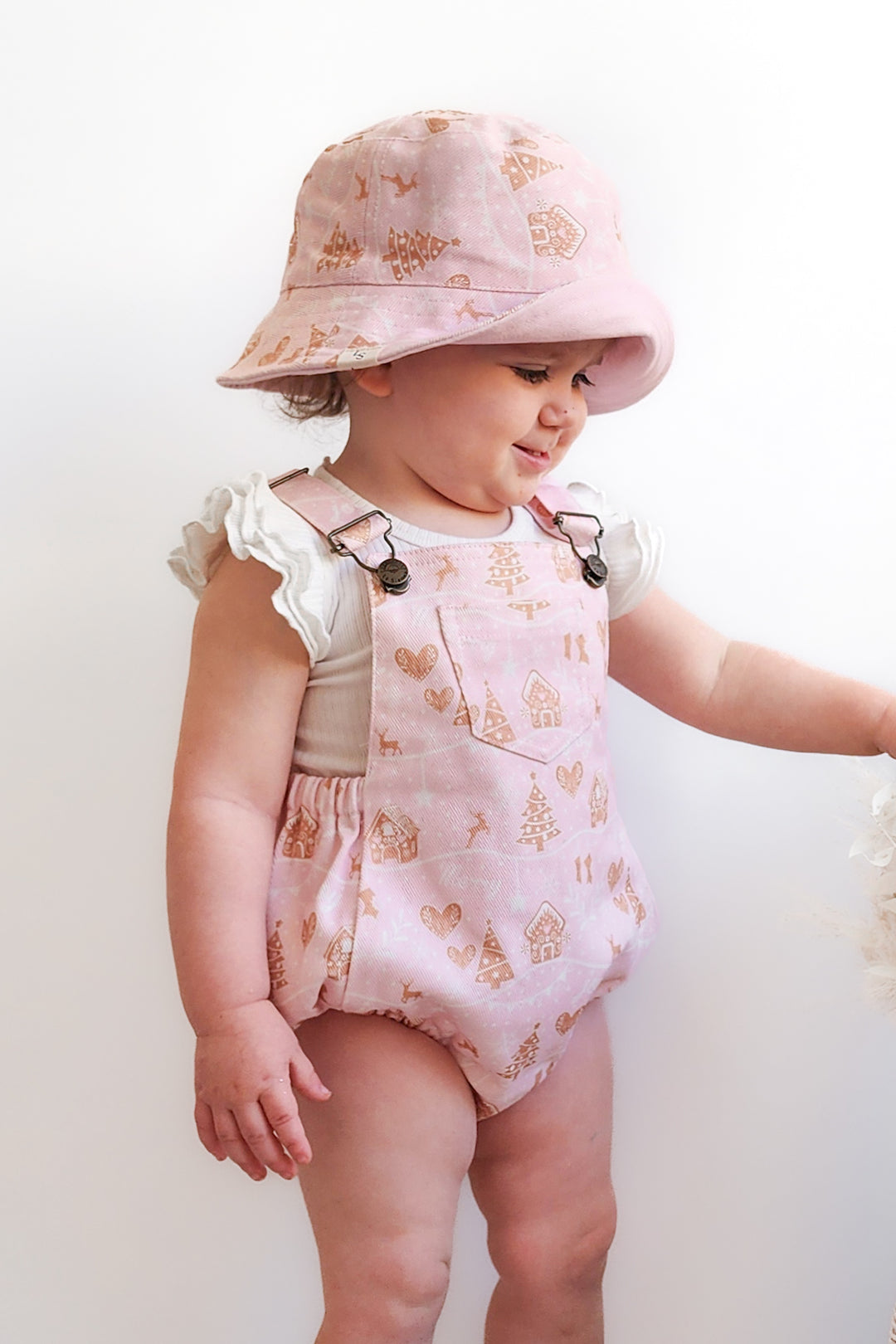 Overall Romper - Pink Christmas Village