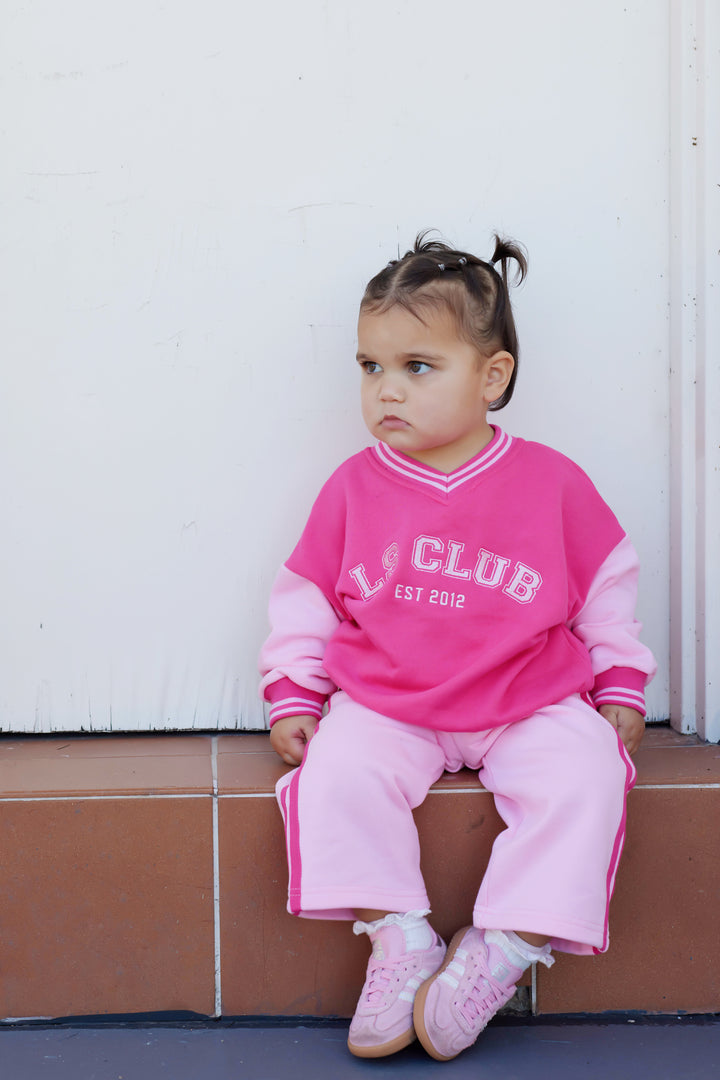 V Neck Logo Jumper - Pink