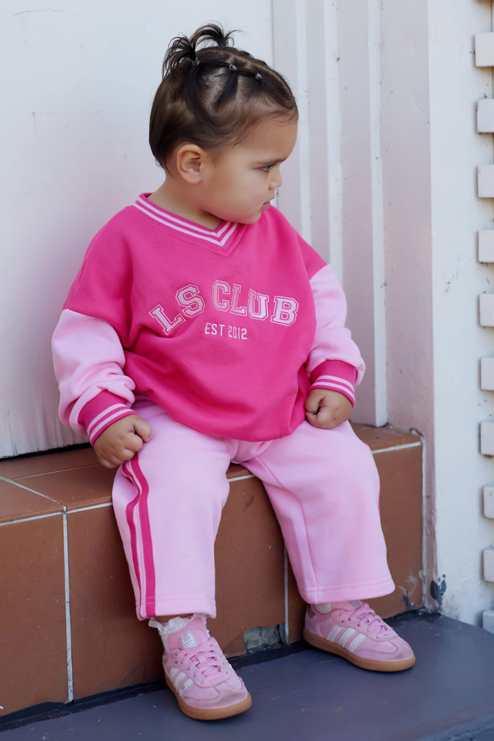 V Neck Logo Jumper - Pink