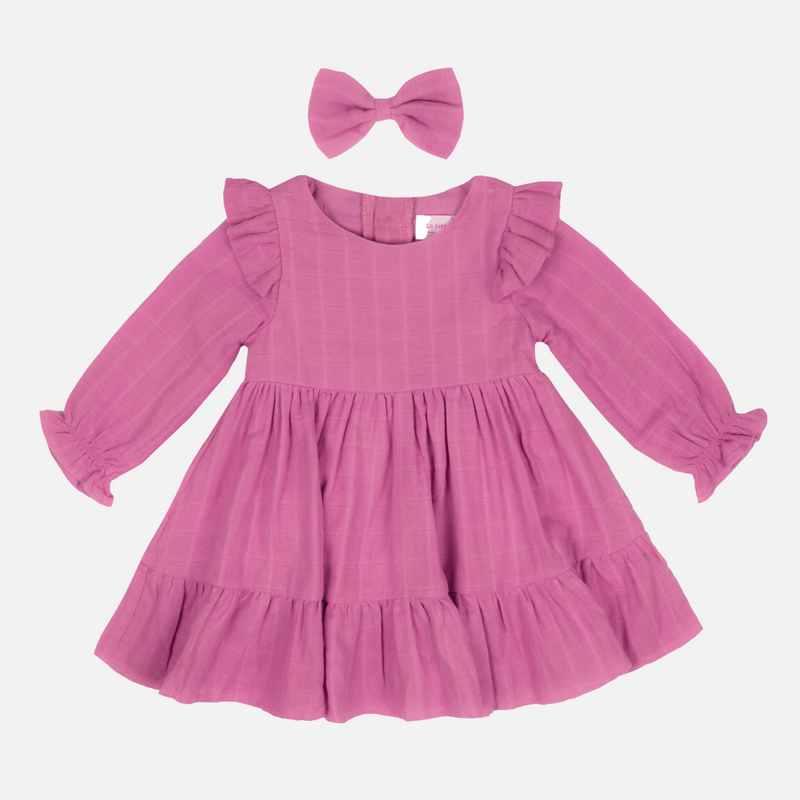 Muslin Ruffle Dress - Raspberry