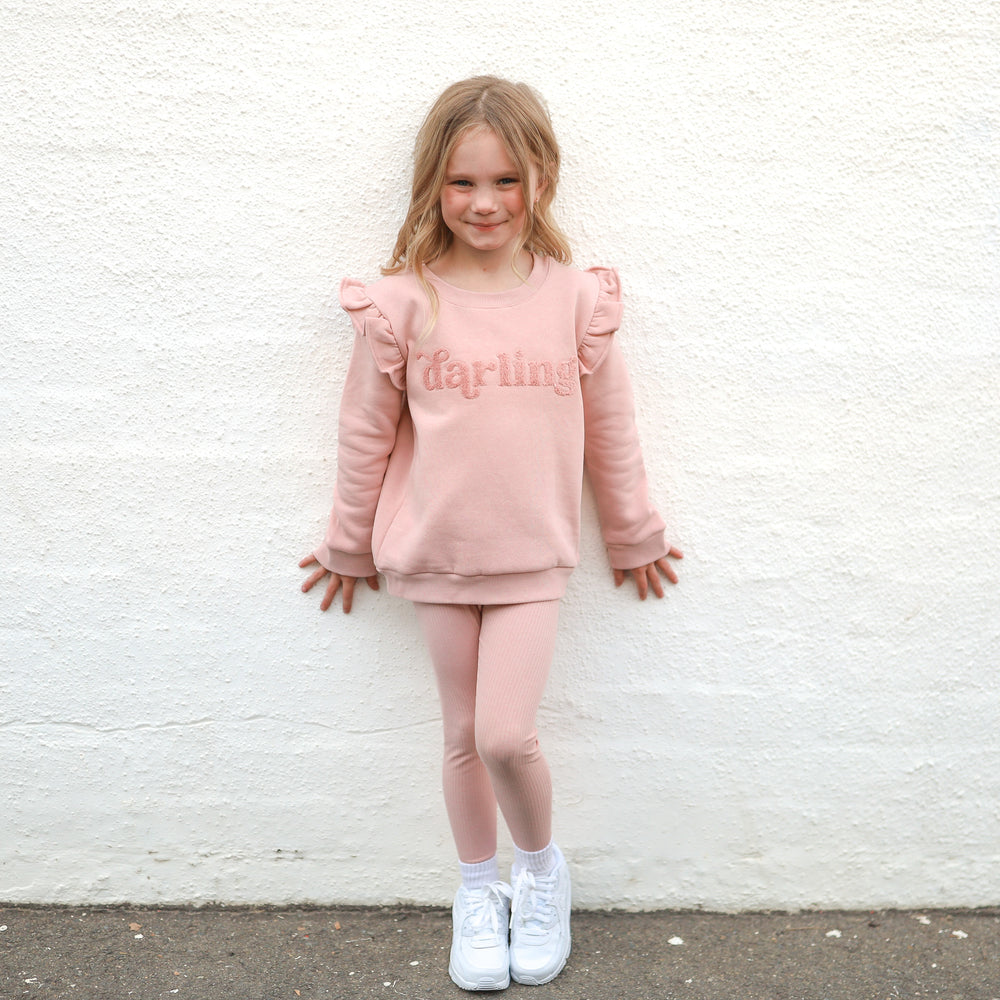 girls rosewood jumper with darling text