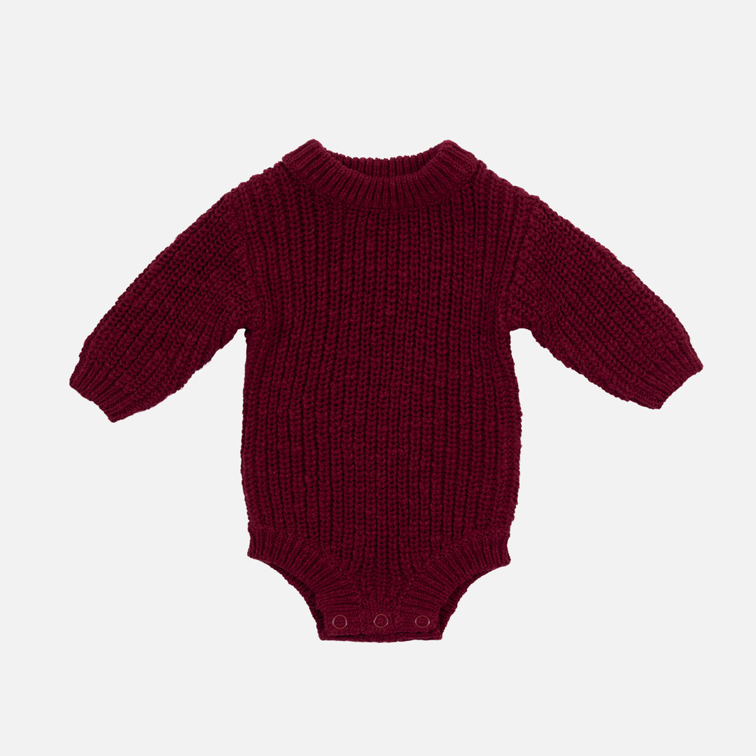 Super Chunky Knit Romper - Merlot