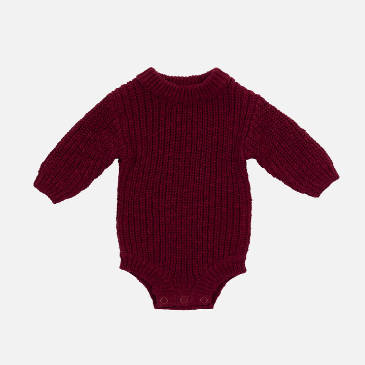 Super Chunky Knit Romper - Merlot
