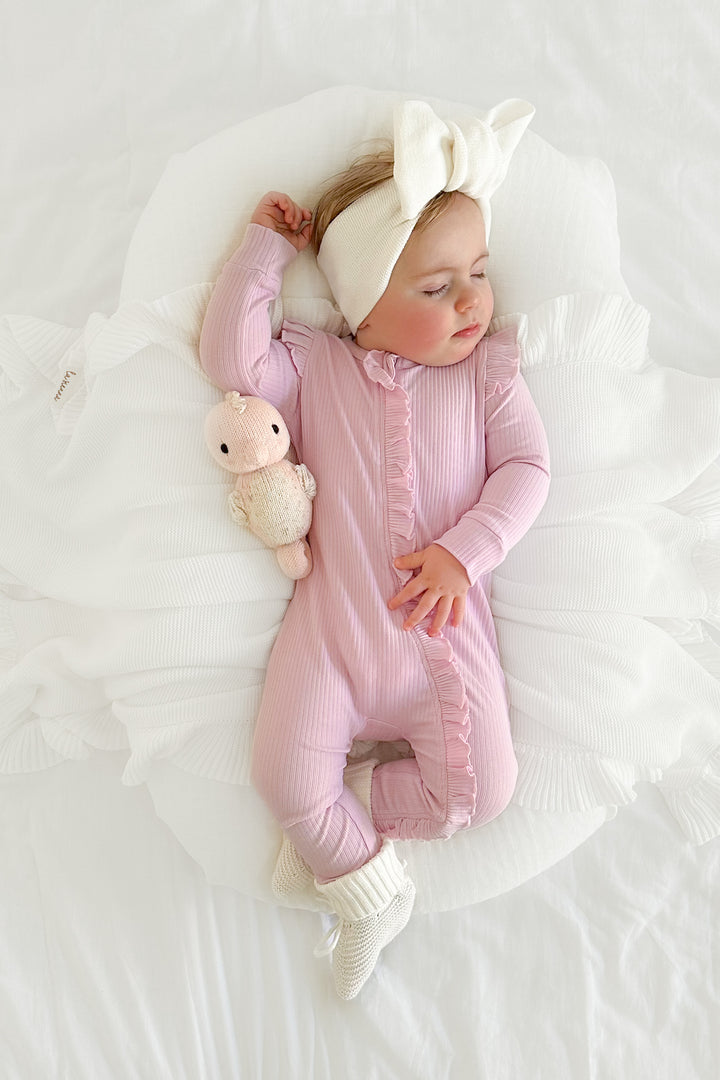 Cozy Frilly Zip Romper - Sweetest Lilac