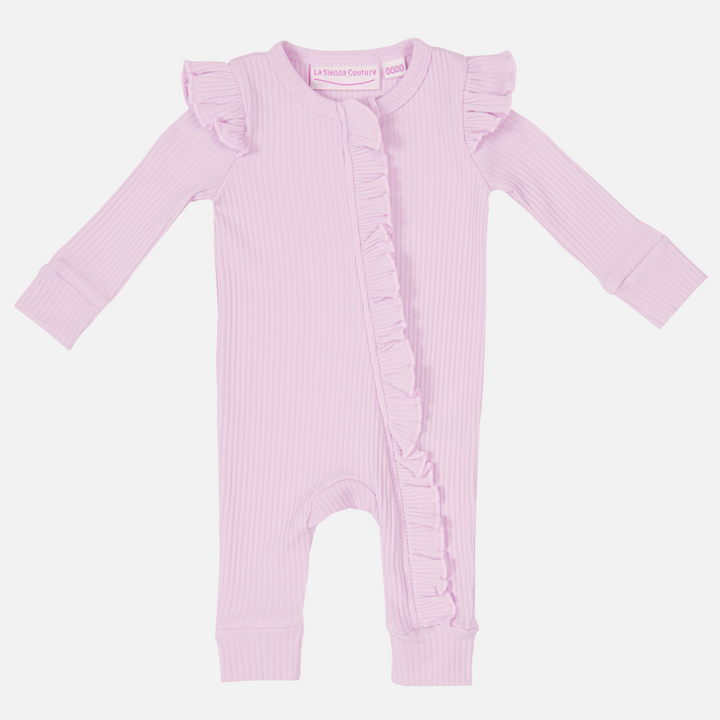 Cozy Frilly Zip Romper - Sweetest Lilac
