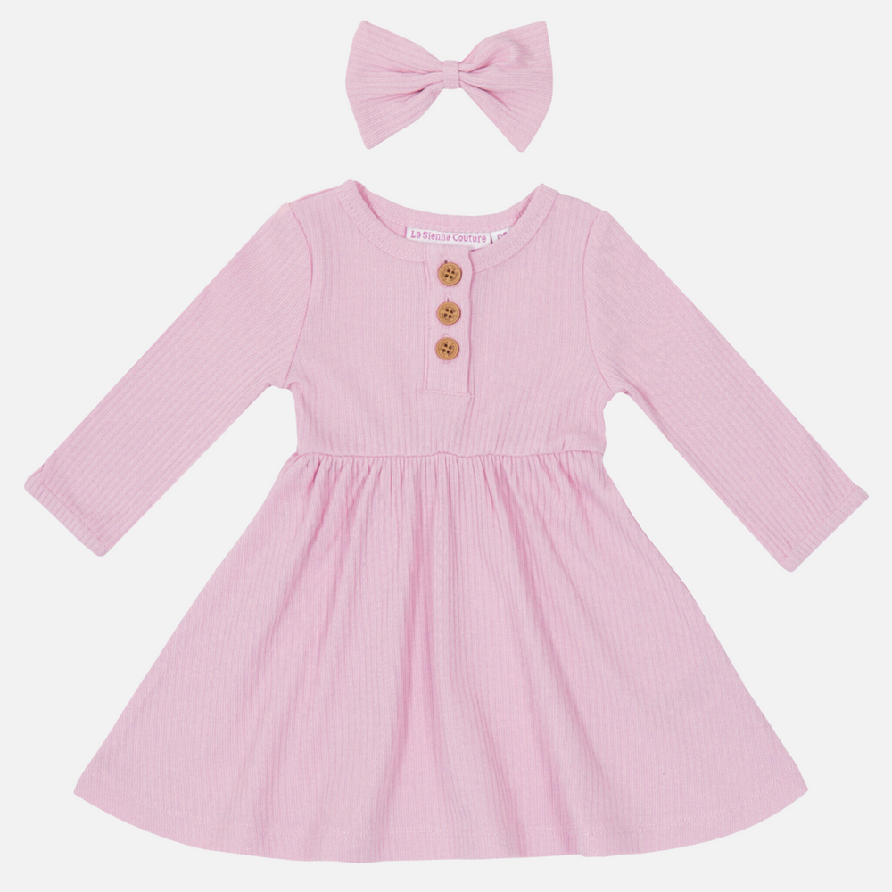 baby girls long sleeve tulip pink ribbed dress