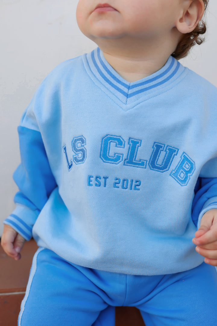 V Neck Logo Jumper - Blue