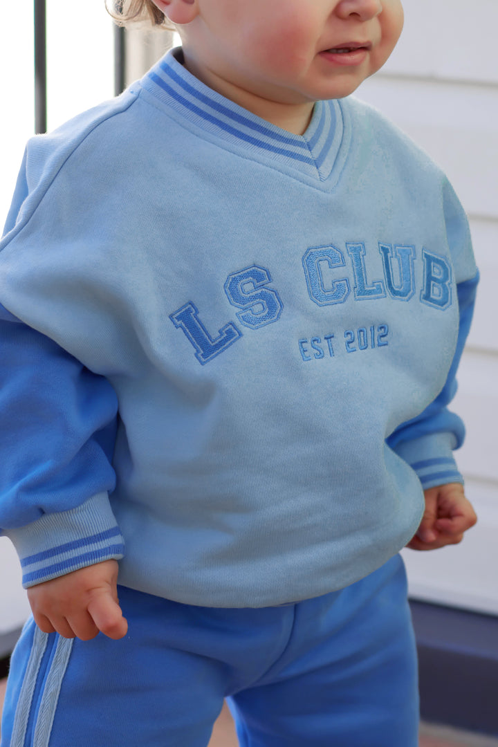 V Neck Logo Jumper - Blue