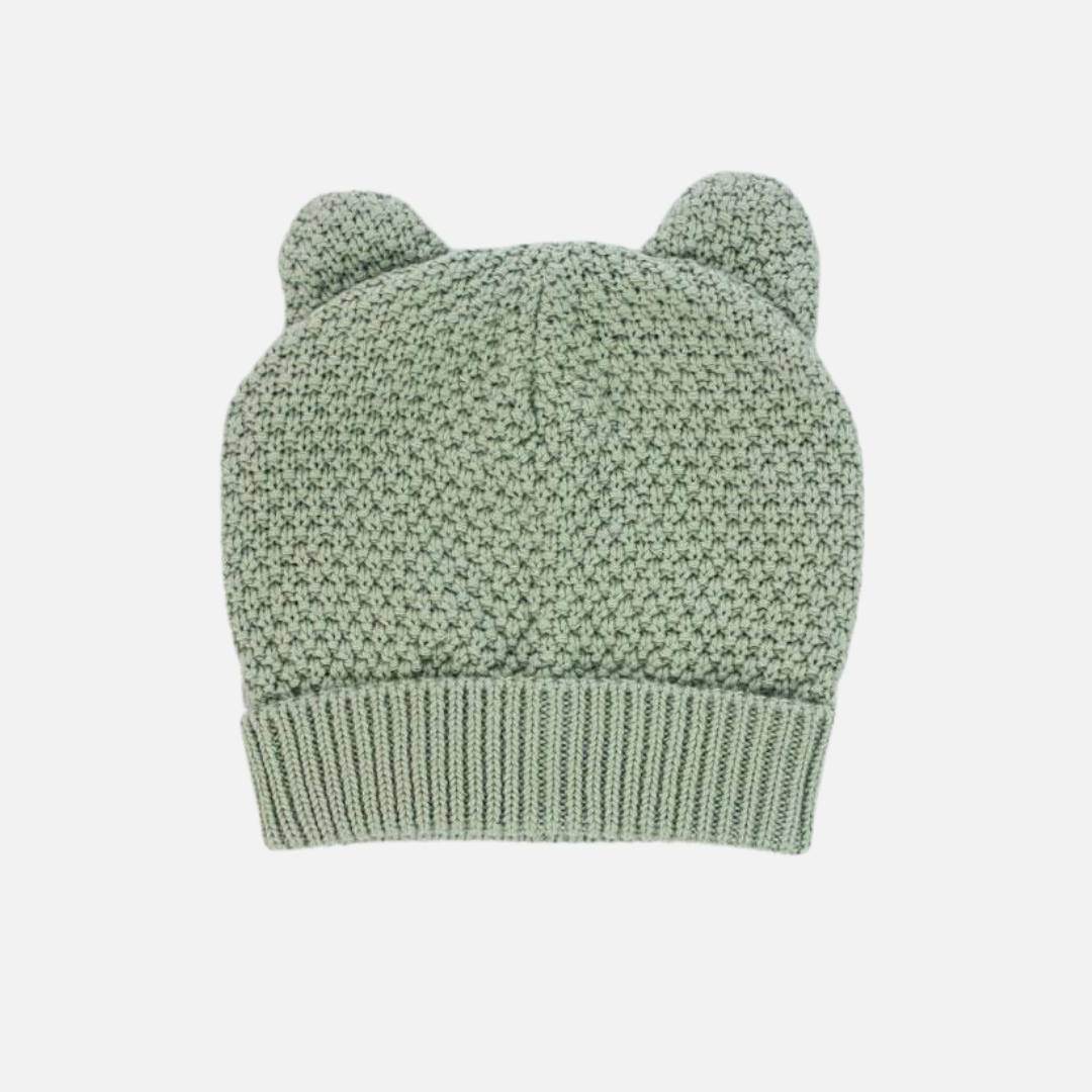 Knitted Bear Beanie - Sage