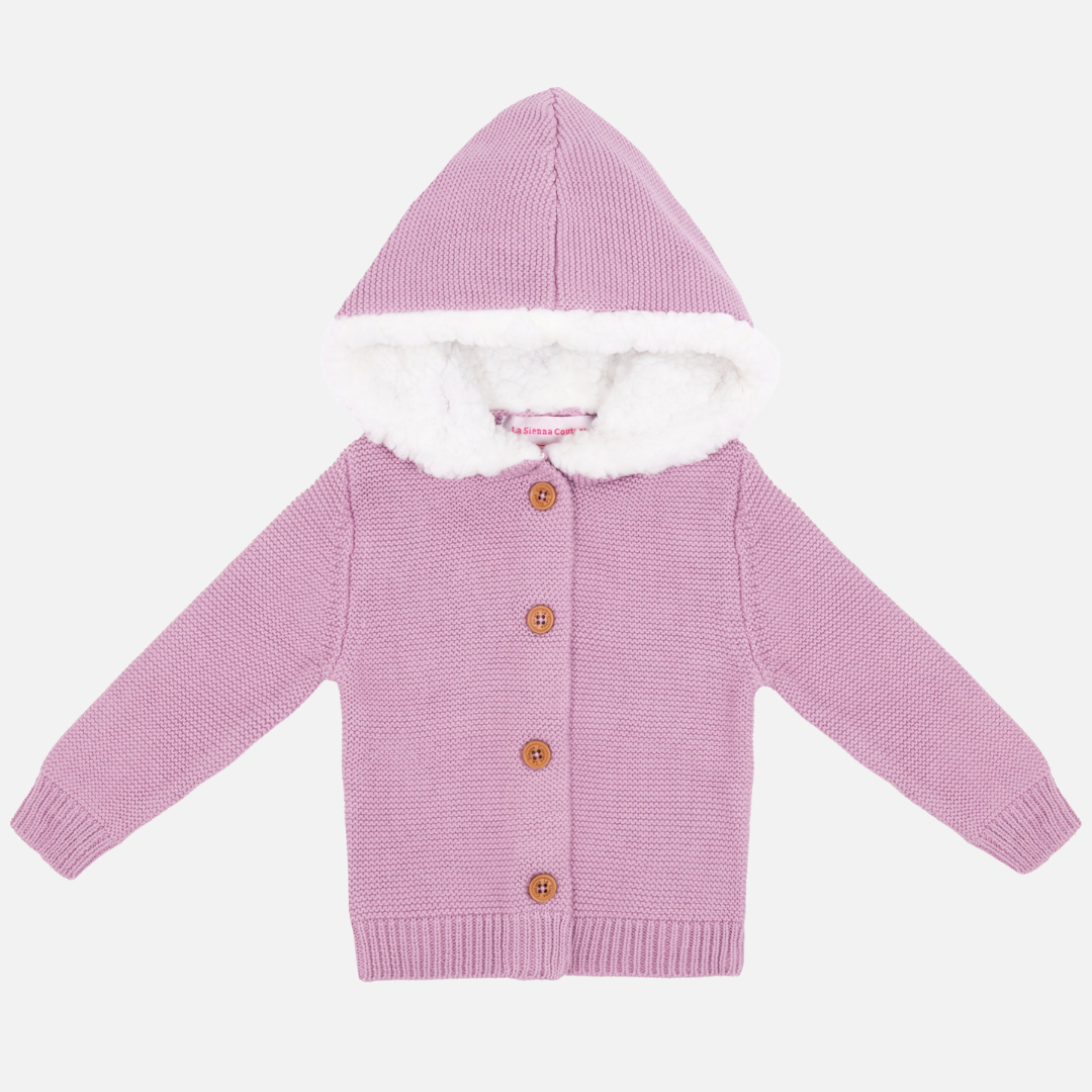 Fur Hood Knitted Cardigan - Deep Orchid