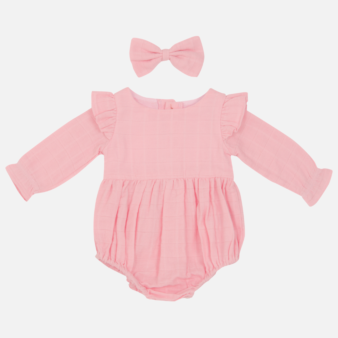 Muslin LS Bubble Romper - Primrose Pink