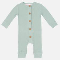 Waffle Long Sleeve Louie Romper - Seafoam
