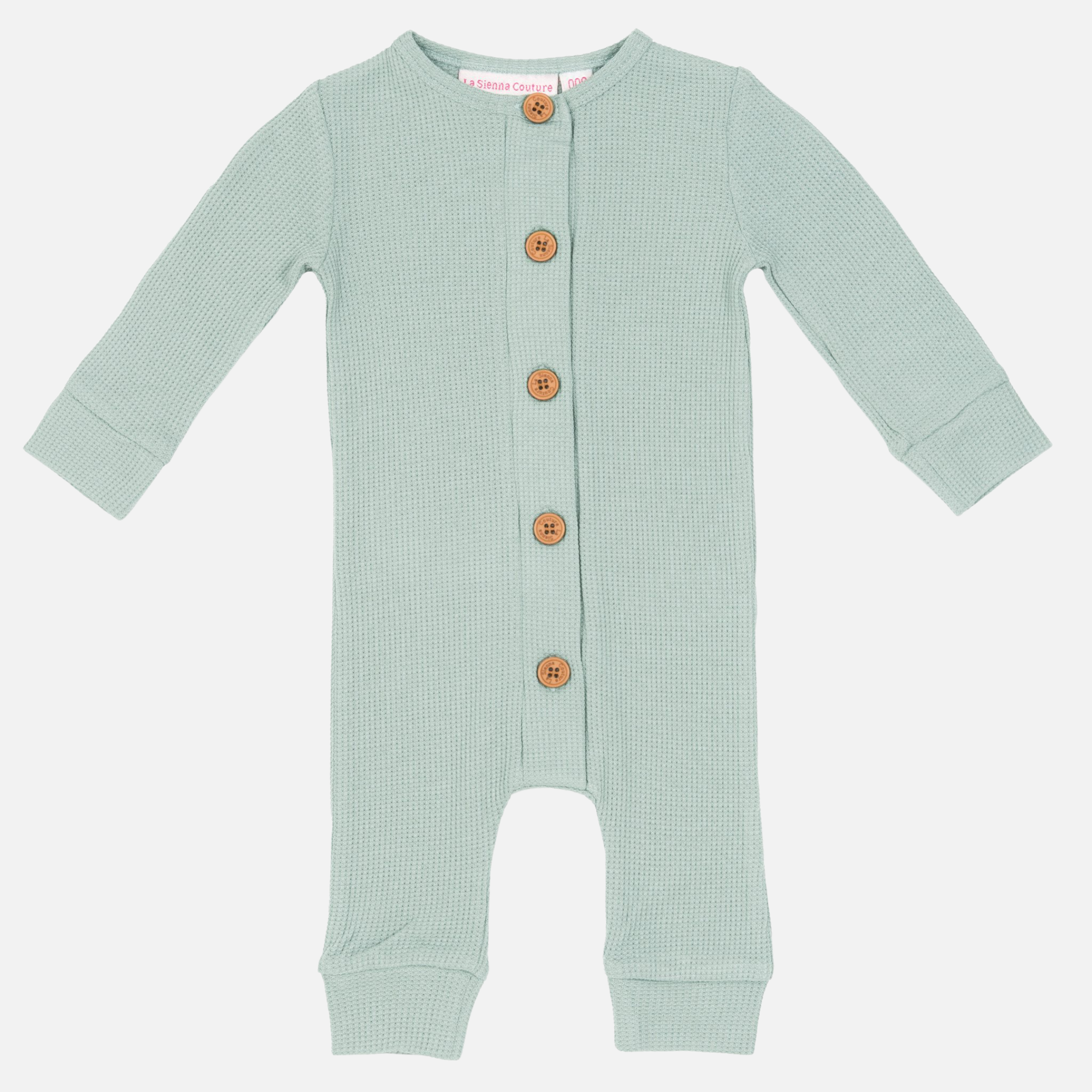 Waffle Long Sleeve Louie Romper - Seafoam