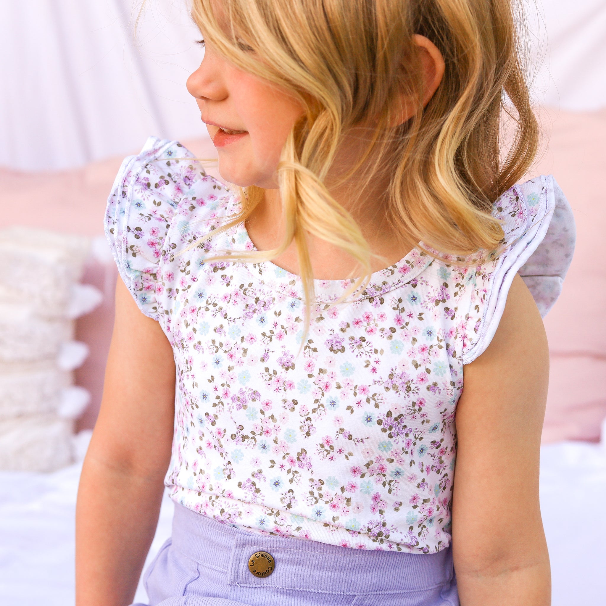 Floral Short Sleeve Flutter - Auriella