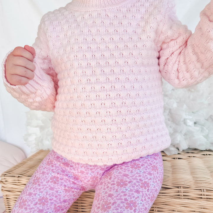 baby pink girls bubble knitted jumper