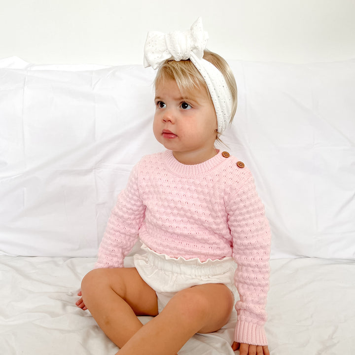 baby pink girls bubble knitted jumper