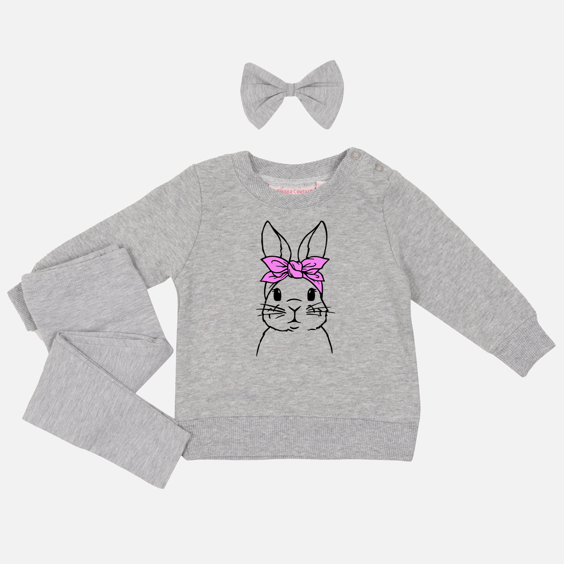 Easter Personalised Crew Neck - Bunny W/ Bow - Grey