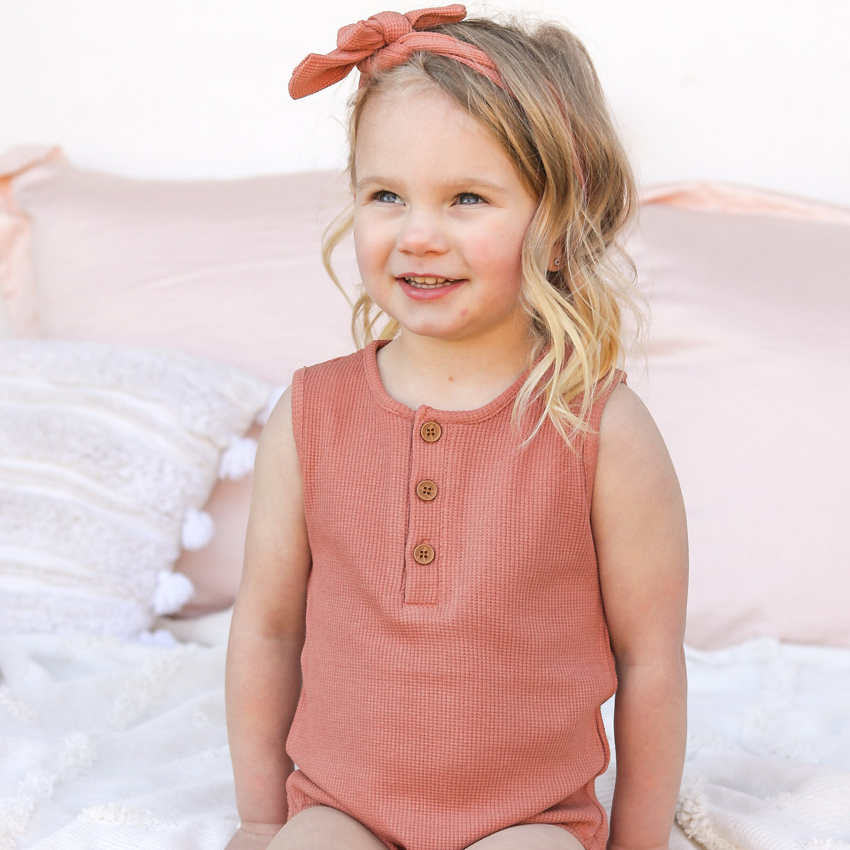 Alfie Waffle Romper - Clay