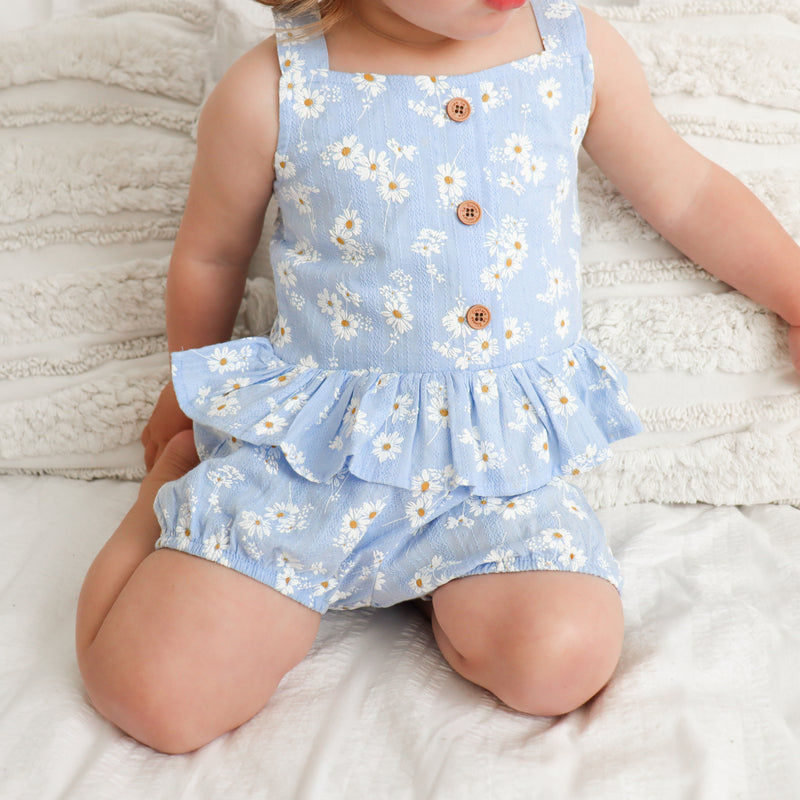 Coco Button Top & Shorts Set - Daisy Baby Blue