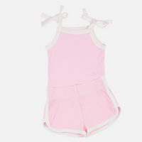 Cozy Vintage Tie-Up Singlet & Shorts Set - Pink Lemonade