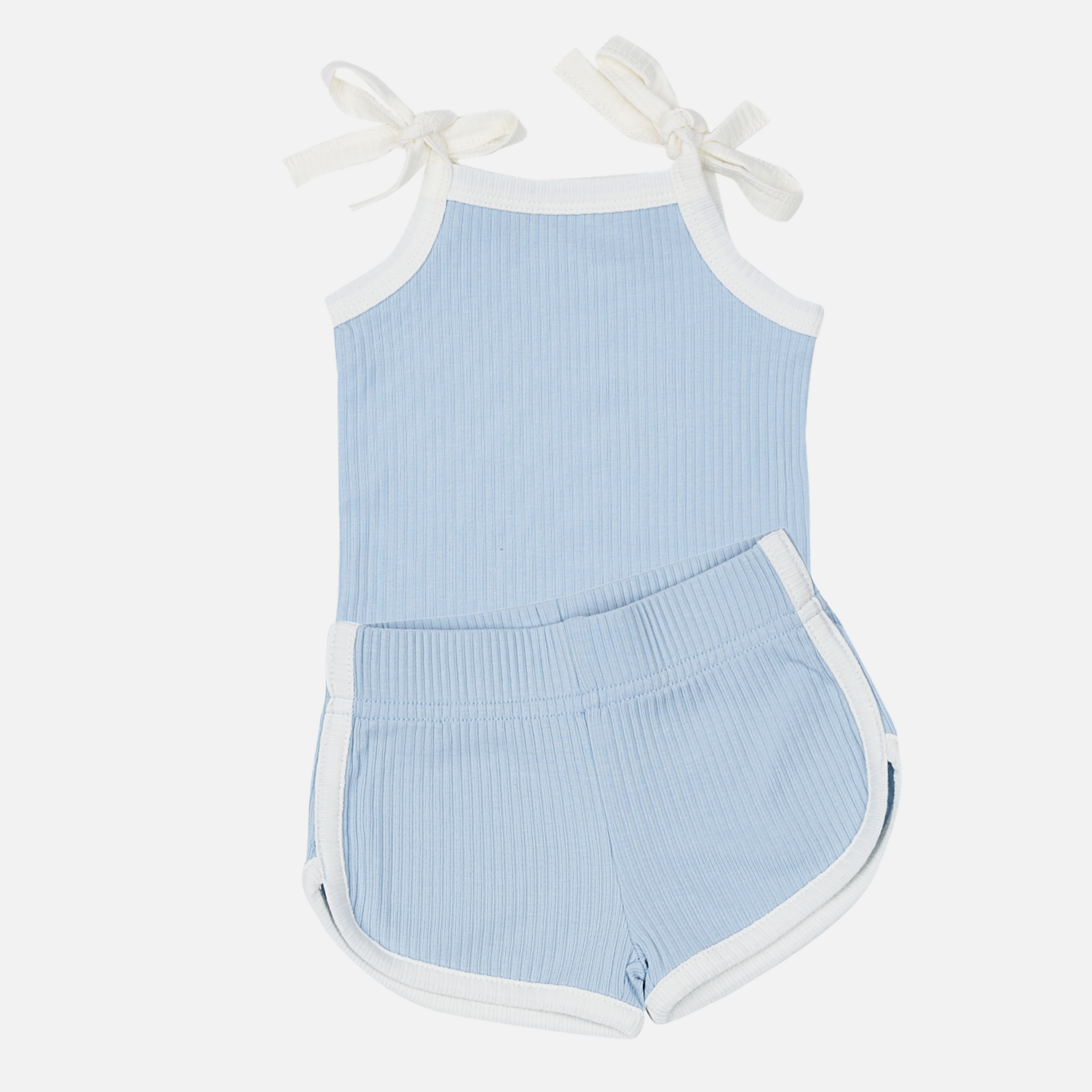 Cozy Vintage Tie-Up Singlet & Shorts Set - Dove Blue