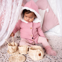 Fur Hood Knitted Cardigan - Rosewater