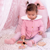 Fur Hood Knitted Cardigan - Rosewater