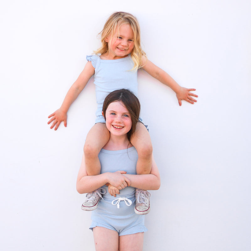 Cozy Singlet & Shorties Set - Dove Blue