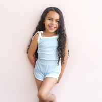 Cozy Vintage Tie-Up Singlet & Shorts Set - Dove Blue