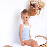 Cozy Vintage Tie-Up Singlet & Shorts Set - Dove Blue